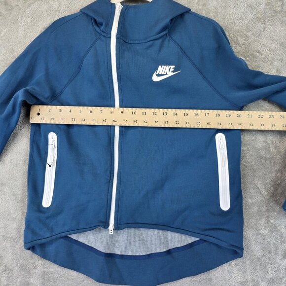 Nike Fleece Hoodie Jacket Womens Small Blue Full Zip Pockets Swoosh 930757-474 - Picture 4 of 12